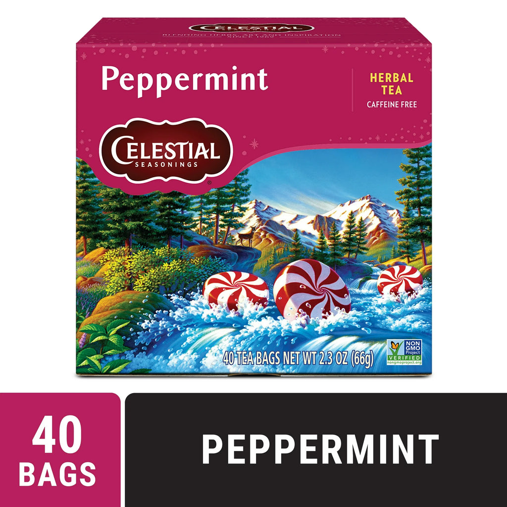 Celestial Seasonings Peppermint Herbal Tea Refreshing Caffeine-Free Mint Tea Bags (40 Count)