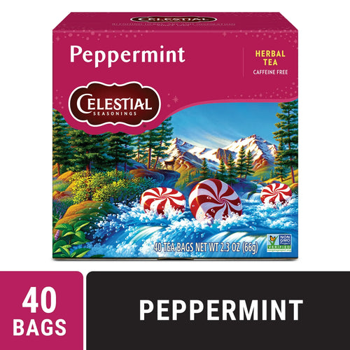 Celestial Seasonings Peppermint Herbal Tea Refreshing Caffeine-Free Mint Tea Bags (40 Count)
