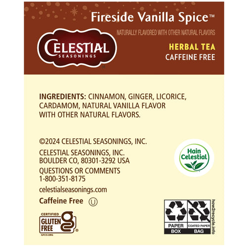 Celestial Seasonings Fireside Vanilla Spice Cozy Caffeine-Free Herbal Tea Bags